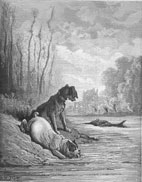 Les deux chiens et l'âne mort : Grandville